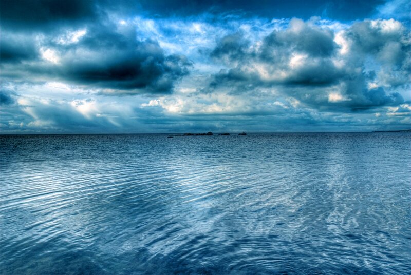 Calm Sea under Cloudy Sky — Blue, Dramatic