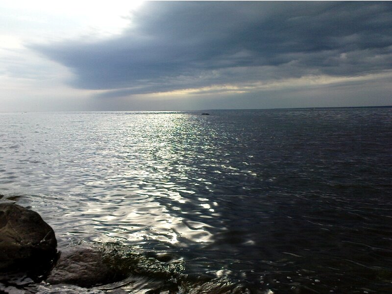 Calm Sea under Cloudy Sky — Gray