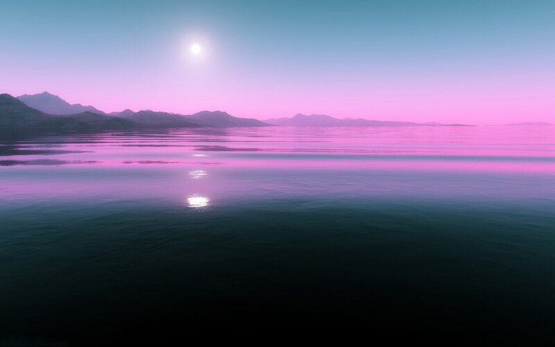 Calm Water and Mountains — Pink