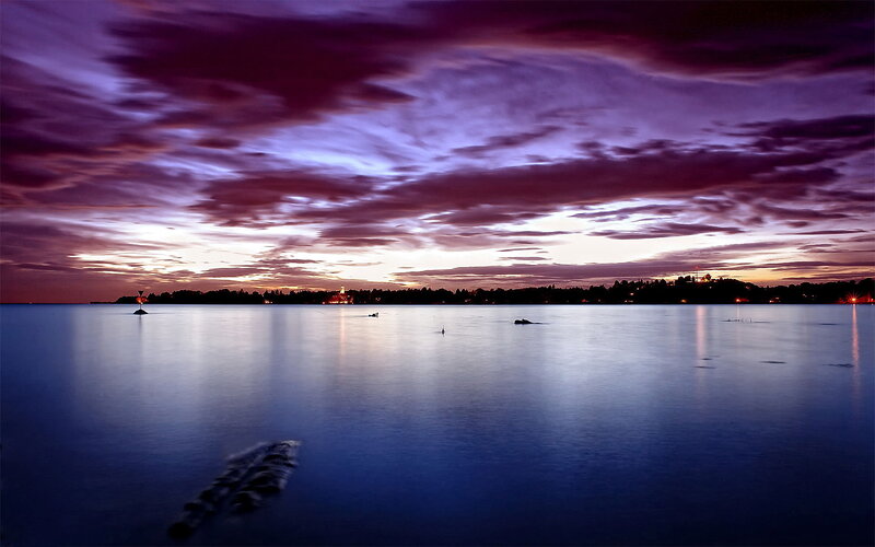 Calm Water at Dusk — Purple, Serene, Sunset, Photograph, Sky