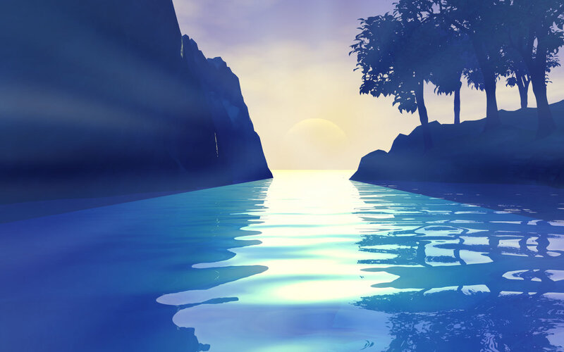 Calm Water at Sunset — Blue, Serene, Digital Art
