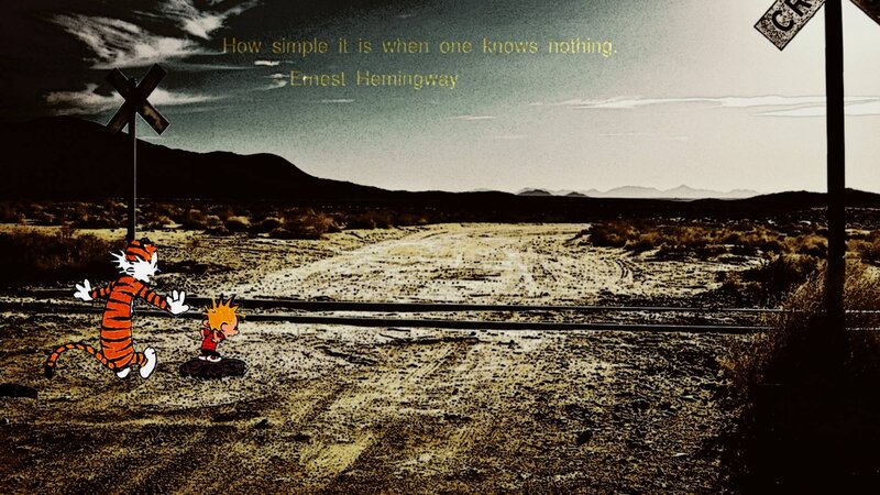 Calvin and Hobbes at a railroad crossing