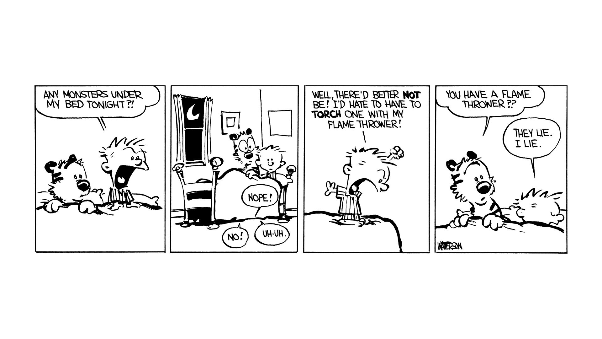 Calvin and Hobbes bed monsters
