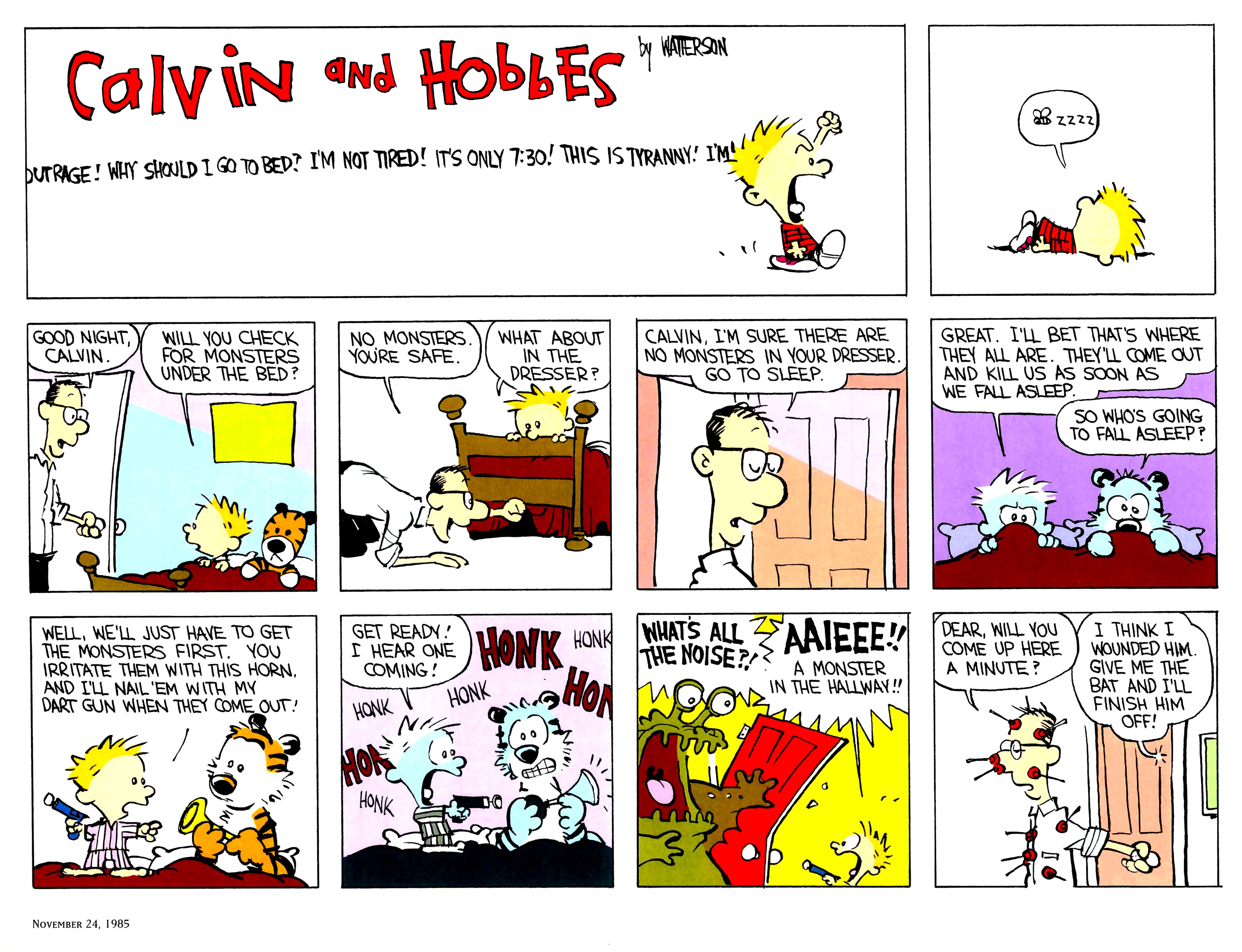 Calvin and Hobbes bedtime antics