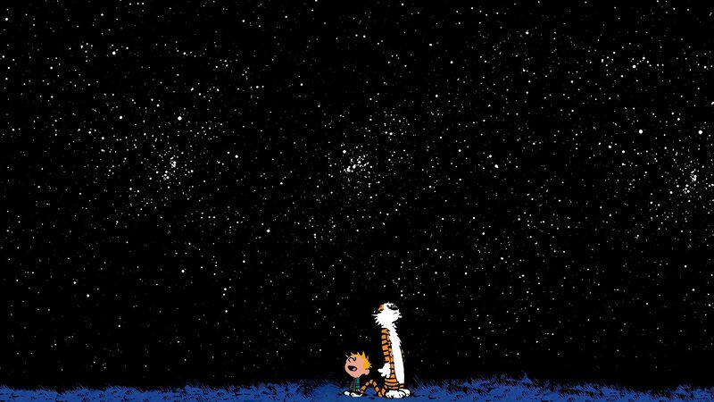 Calvin and Hobbes — Black, Contemplative, Night, Comic, Stars, Night Sky, Ground