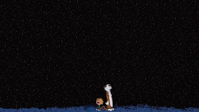 Calvin and Hobbes — Black, Serene, Night, Comic, Stars, Night Sky, Ground, White, Blue