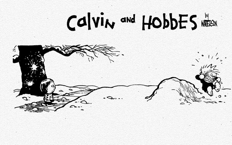 Calvin and Hobbes Characters — Black, Playful, Comic, Tree