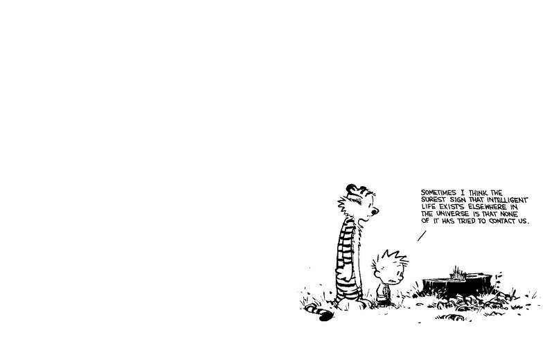 Calvin and Hobbes contemplating aliens
