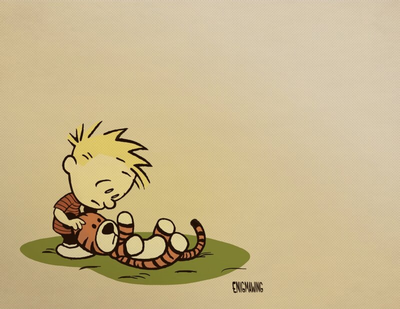 Calvin and Hobbes cuddling
