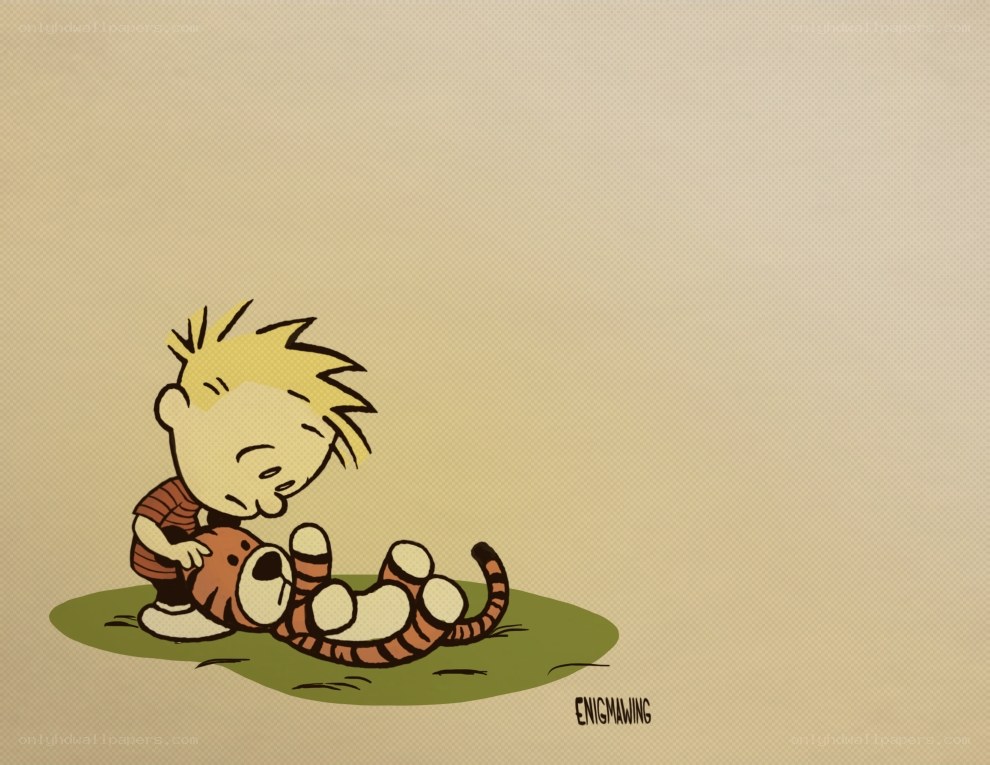 Calvin and Hobbes cuddling
