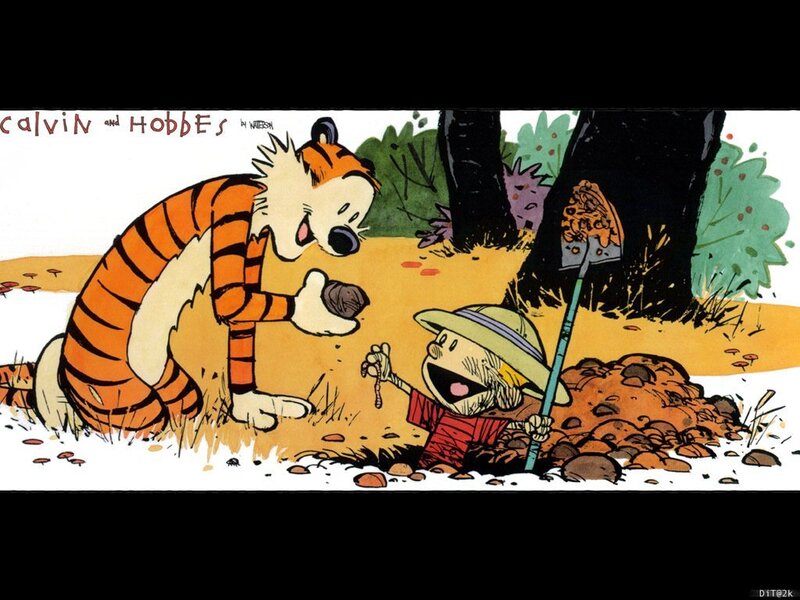 Calvin and Hobbes digging