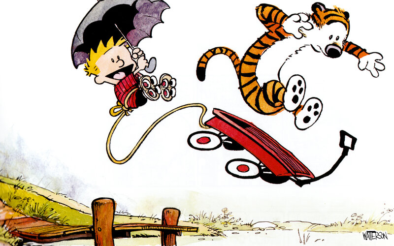 Calvin and Hobbes flying
