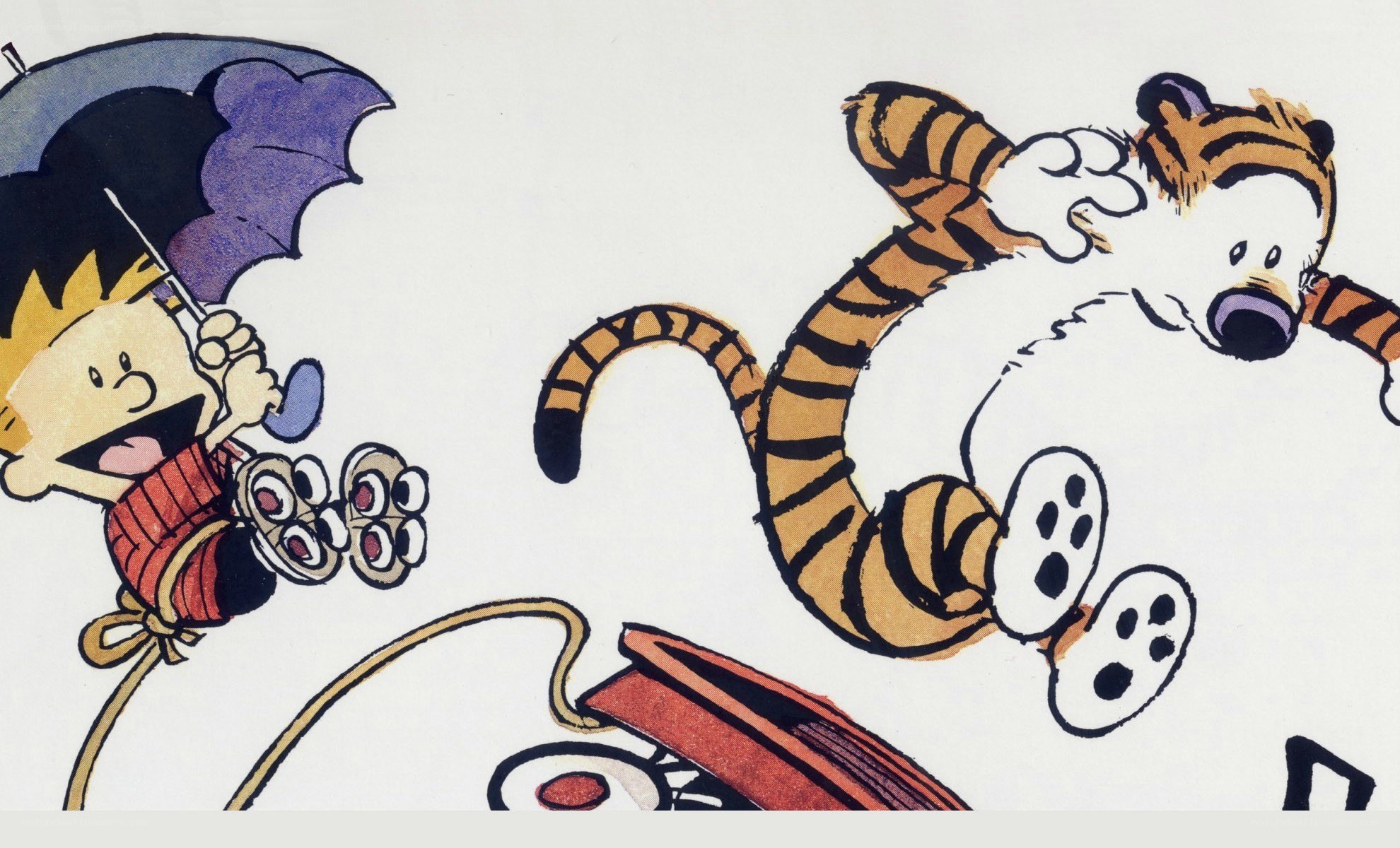 Calvin and Hobbes flying