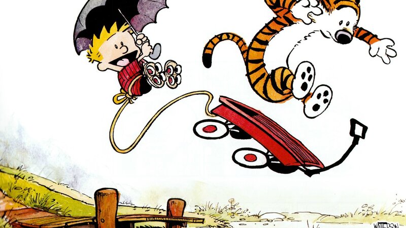 Calvin and Hobbes Flying — Red