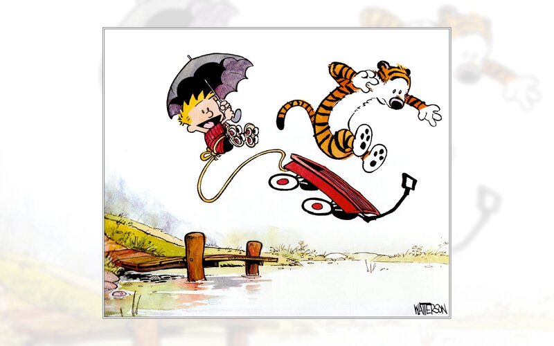 Calvin and Hobbes Flying — Yellow