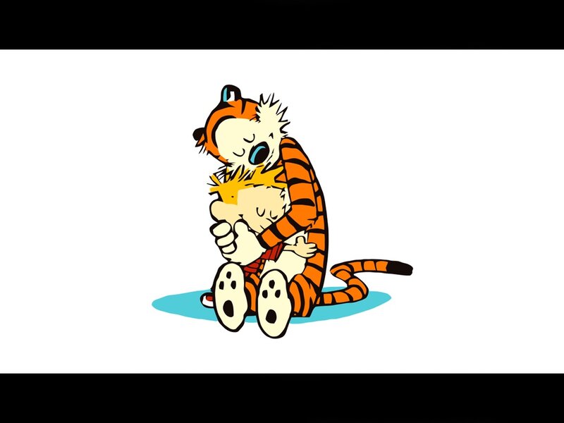 Calvin and Hobbes hug