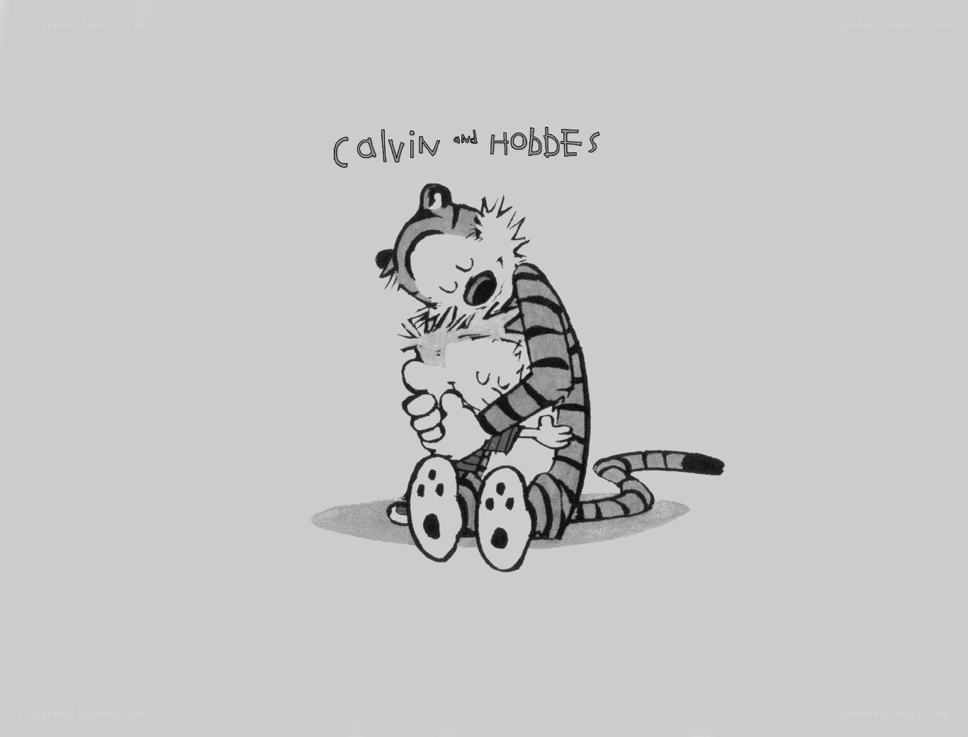 Calvin and Hobbes hugging