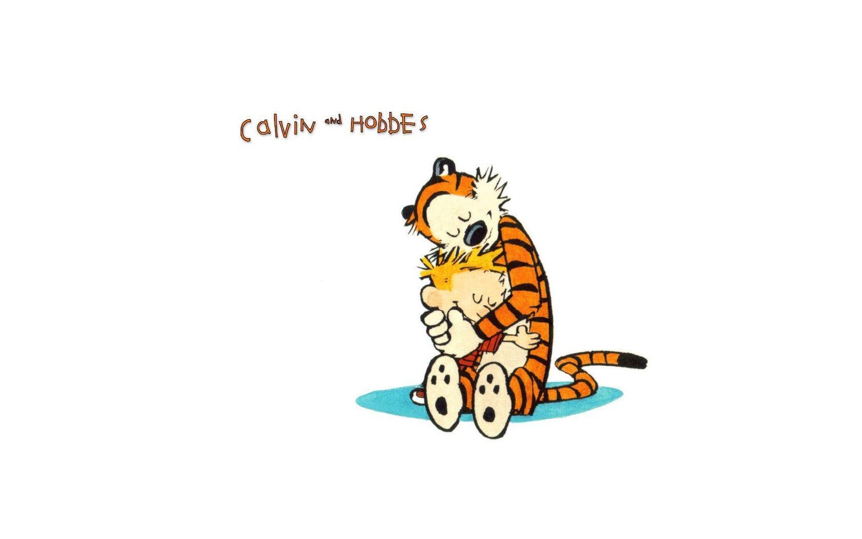 Calvin and Hobbes hugging
