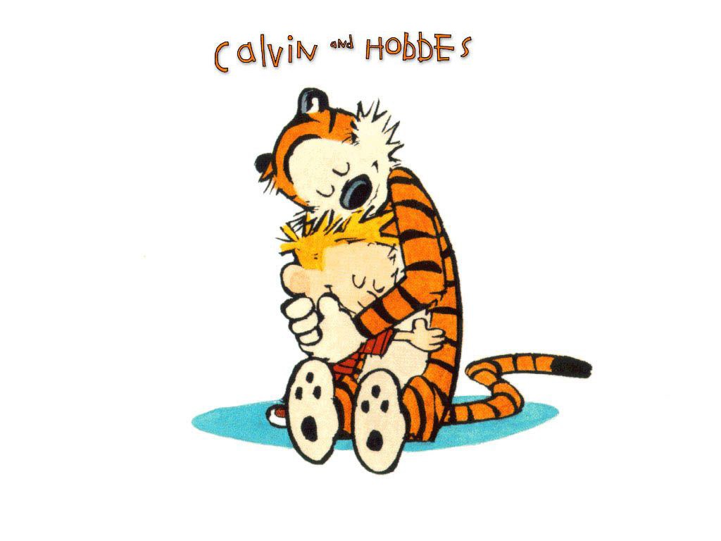 Calvin and Hobbes hugging