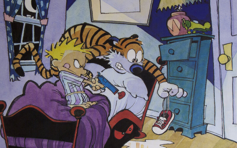 Calvin and Hobbes in bed