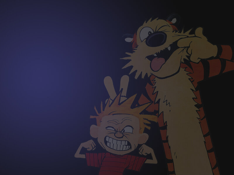 Calvin and Hobbes in dark scene
