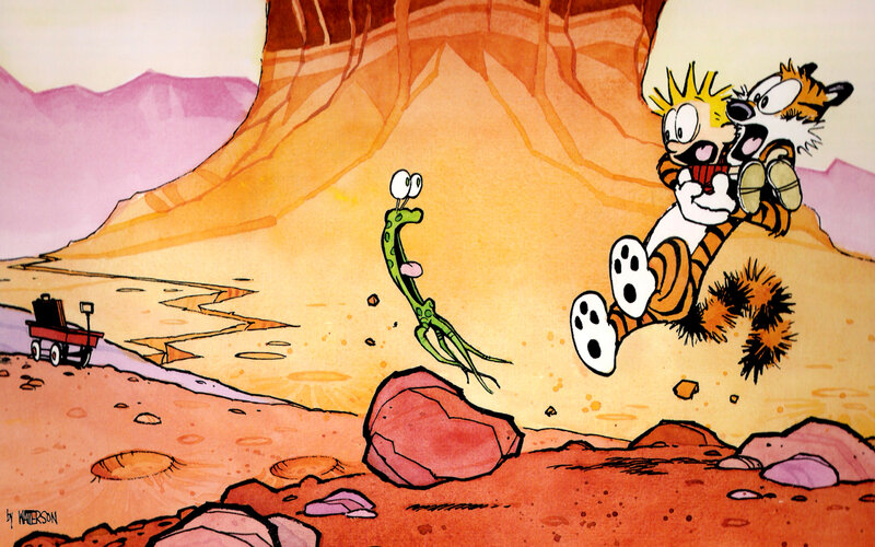 Calvin and Hobbes in desert