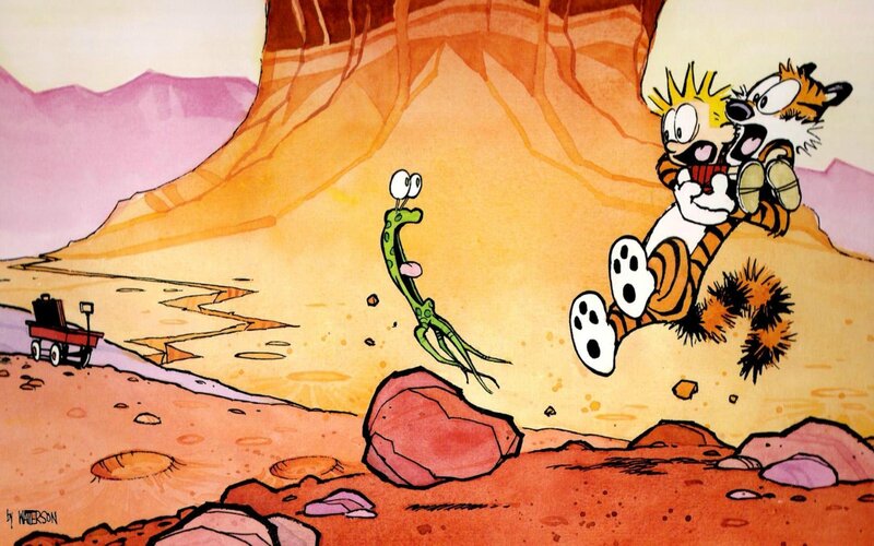 Calvin and Hobbes in desert
