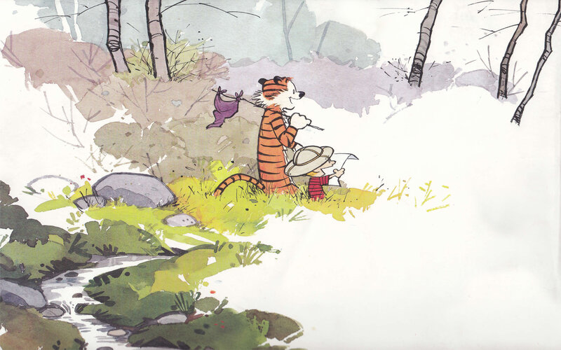 Calvin and Hobbes in Forest — Green, Peaceful