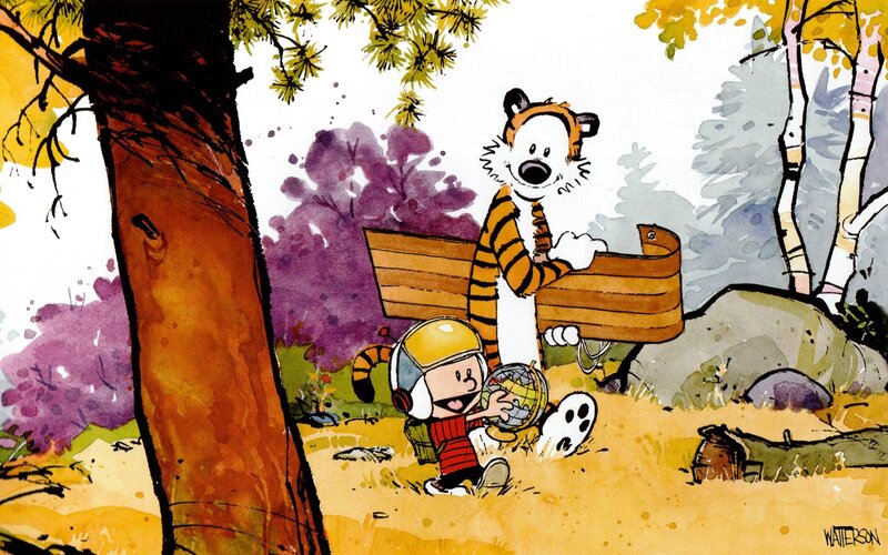 Calvin and Hobbes in Forest — Yellow