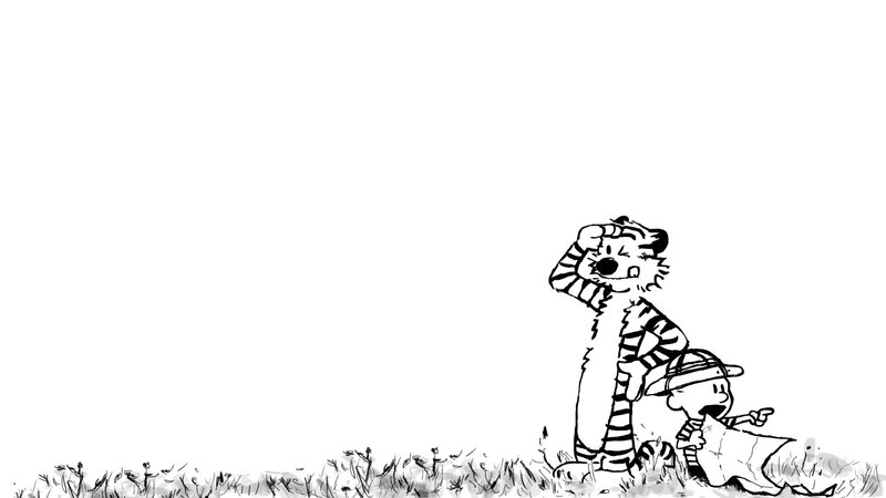 Calvin and Hobbes in Grass — Black