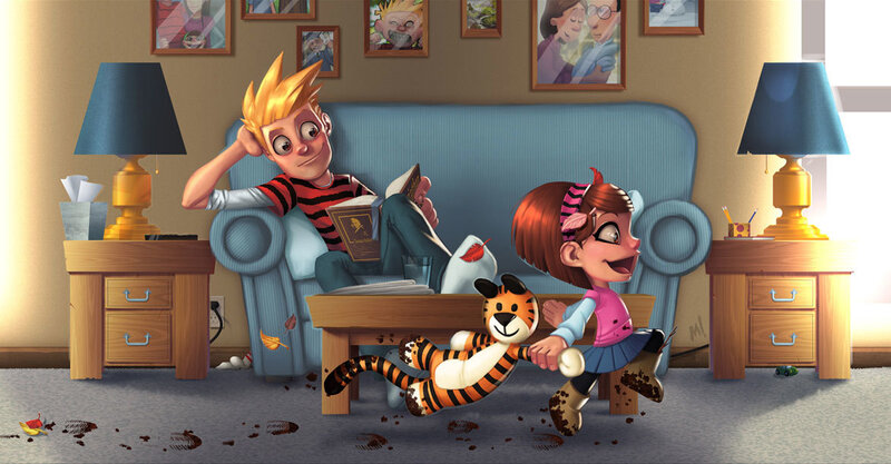 Calvin and Hobbes in living room