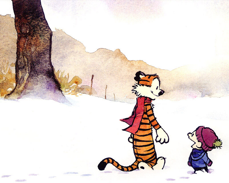 Calvin and Hobbes in snow