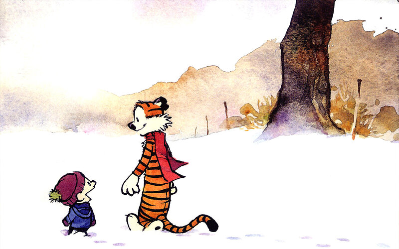 Calvin and Hobbes in snow