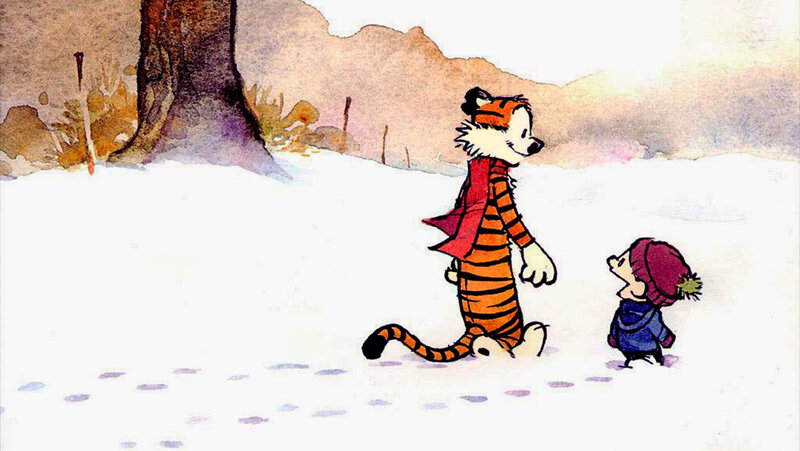 Calvin and Hobbes in snow