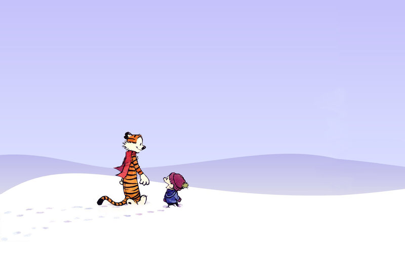 Calvin and Hobbes in snow