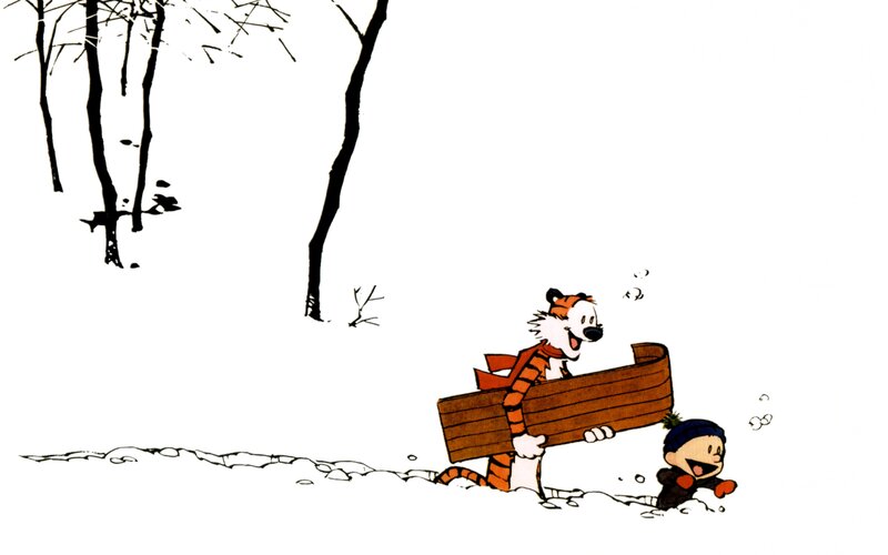 Calvin and Hobbes in snow