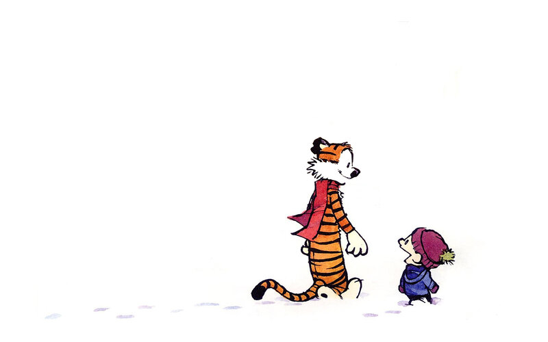 Calvin and Hobbes in snow