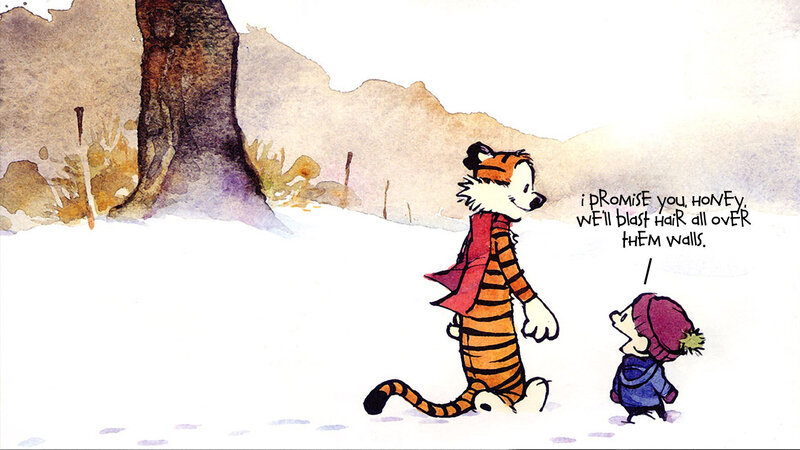 Calvin and Hobbes in snow