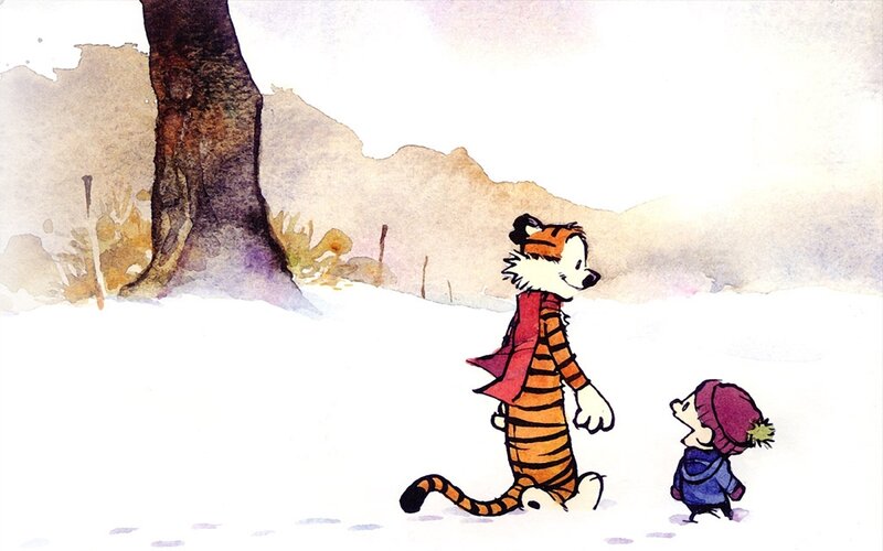 Calvin and Hobbes in snow