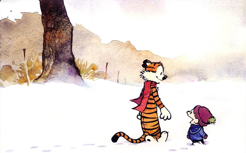 Calvin and Hobbes in snow