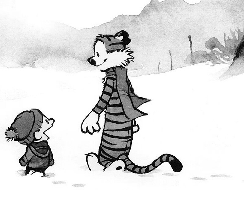 Calvin and Hobbes in snow