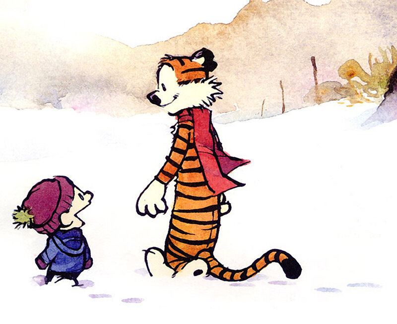 Calvin and Hobbes in snow