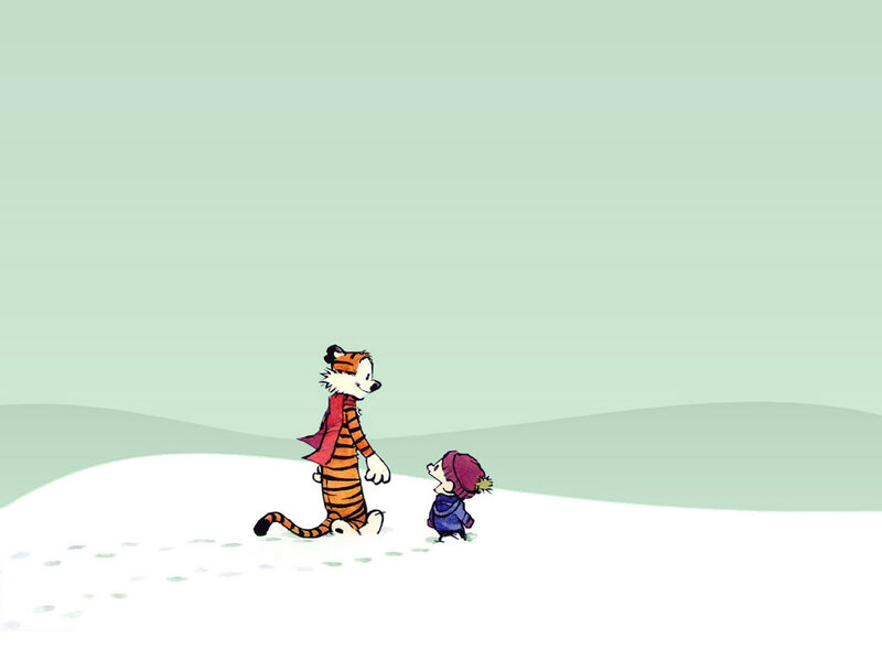 Calvin and Hobbes in snow