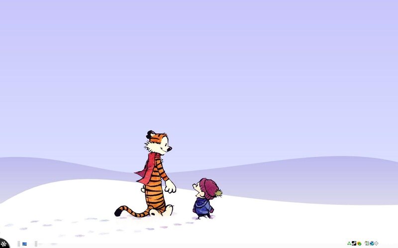 Calvin and Hobbes in snow