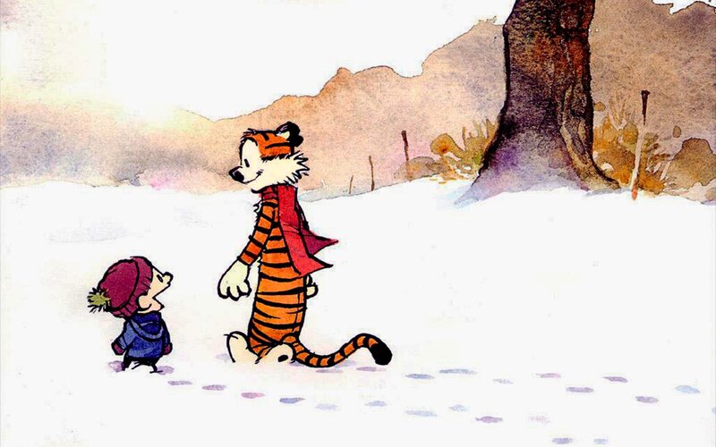 Calvin and Hobbes in snow