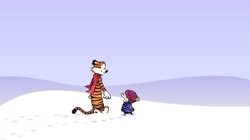 Calvin and Hobbes in snow