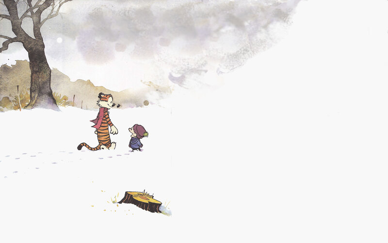 Calvin and Hobbes in snow