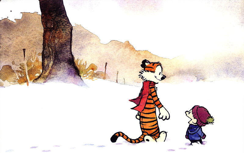 Calvin and Hobbes in snow