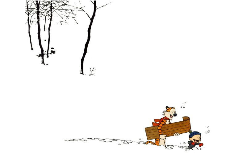 Calvin and Hobbes in Snow — Black, Playful, Winter, Comic