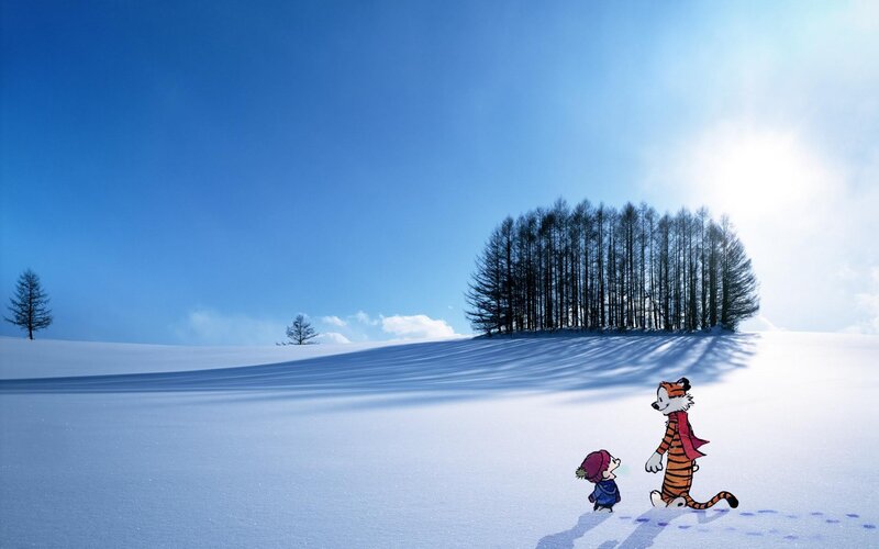 Calvin and Hobbes in Snow — Blue, Serene